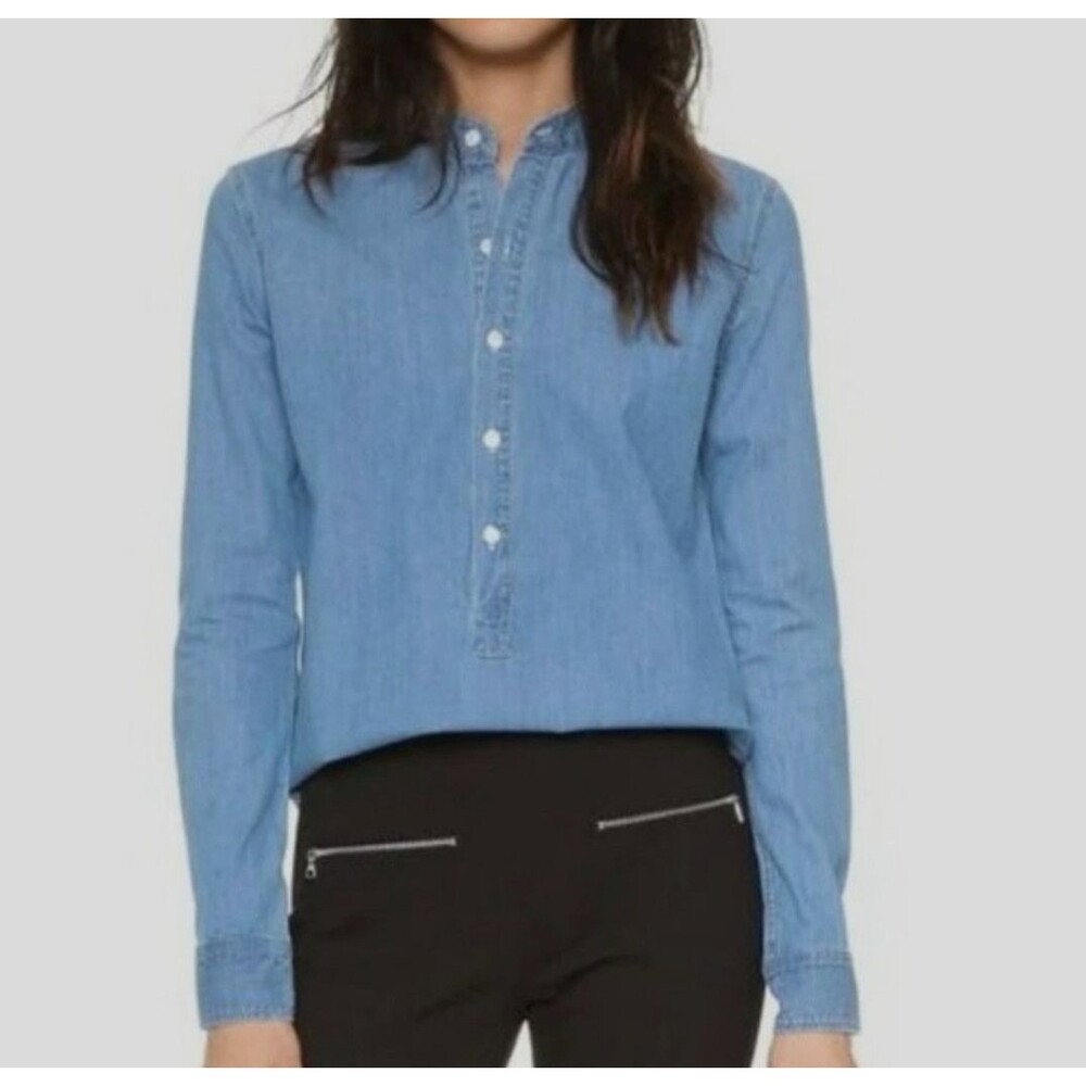 3X1 NYC Shirt Womens Large Denim Chambray Blue Button Popover Cotton Top Revolve